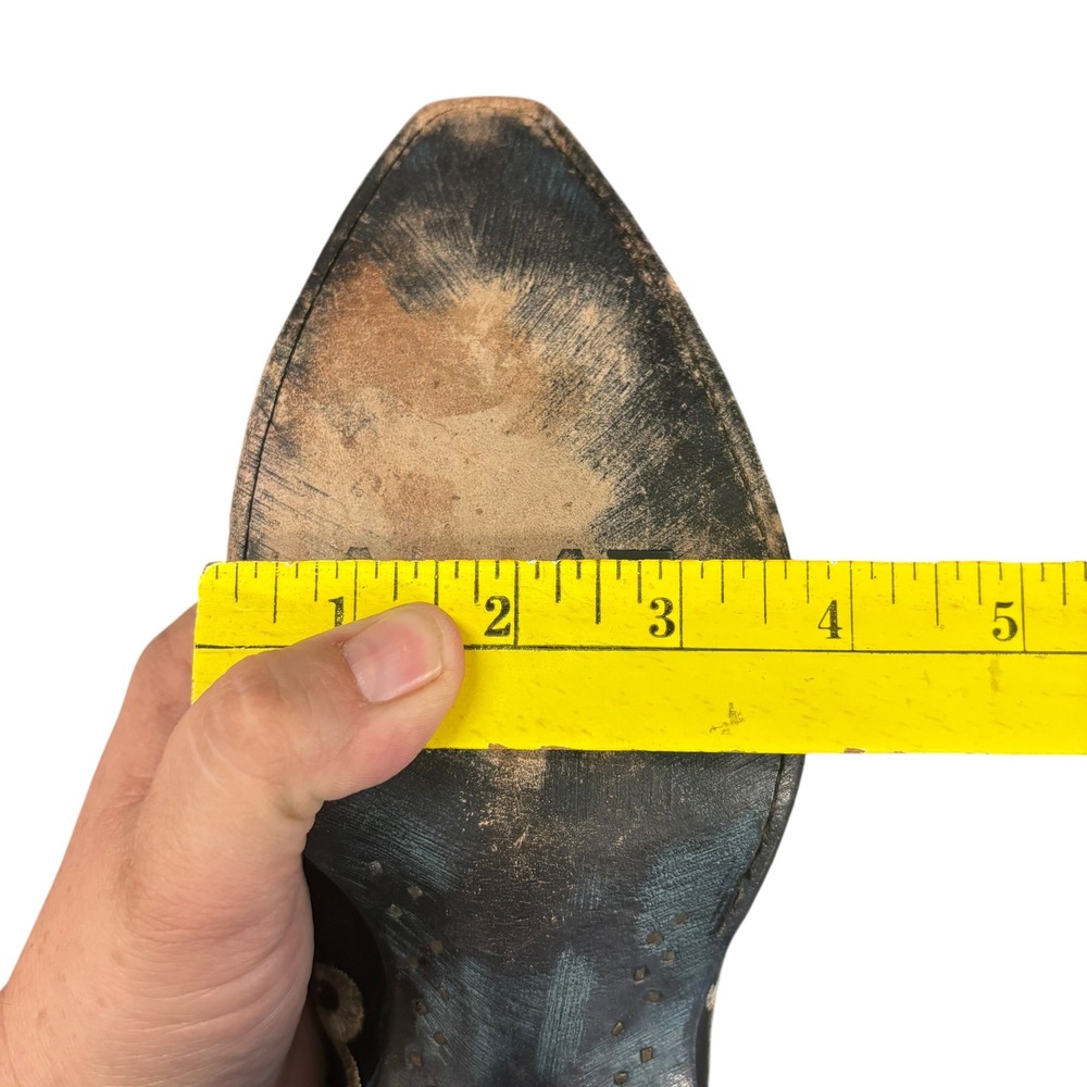 Ariat Black Leather Turquoise Floral Embroidered Snip Toe Western Boots 7 B - Picture 11 of 14